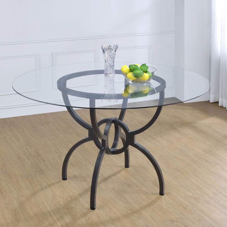 Mercury Row® Hayek Round Glass Top Metal Base Dining Table & Reviews